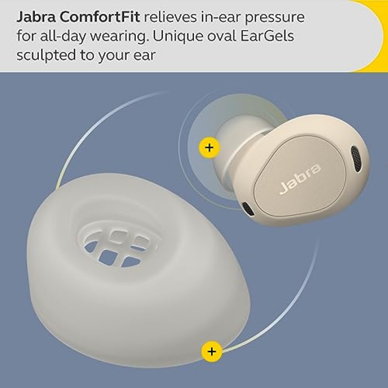 Jabra Elite 10 True Wireless 이어버드 – 차세대 Dolby Atmos 서라운드 사운드를 갖춘 고급 능동형 소음 차단 이어버드 – 하루 종일 편안함, 멀티포인트 Bluetooth, 무선 충전 – 크림