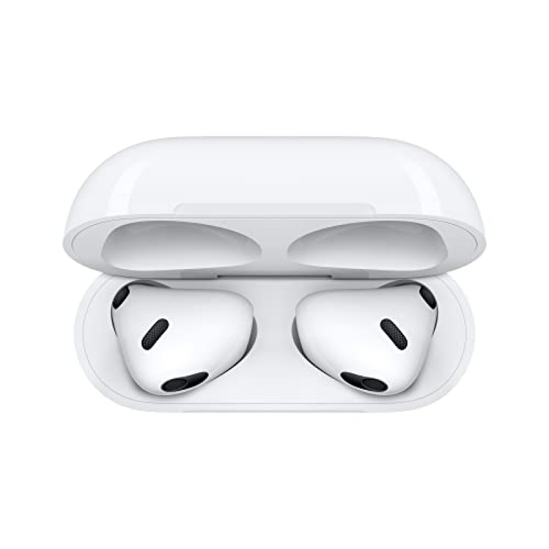 Lightning 충전 케이스가 포함된 Apple AirPods(3세대) 무선 이어버드. 공간 오디오, 땀 및 방수 기능, 최대 30시간의 배터리 수명. iPhone용 블루투스 헤드폰