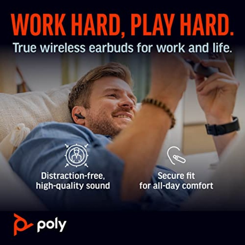 Poly Voyager Free 60 True Wireless 이어버드(Plantronics) – 선명한 통화를 위한 소음 제거 마이크 – 능동형 소음 제거(ANC) – 휴대용 충전 케이스 – iPhone, Android와 호환 가능 – Amazon 독점