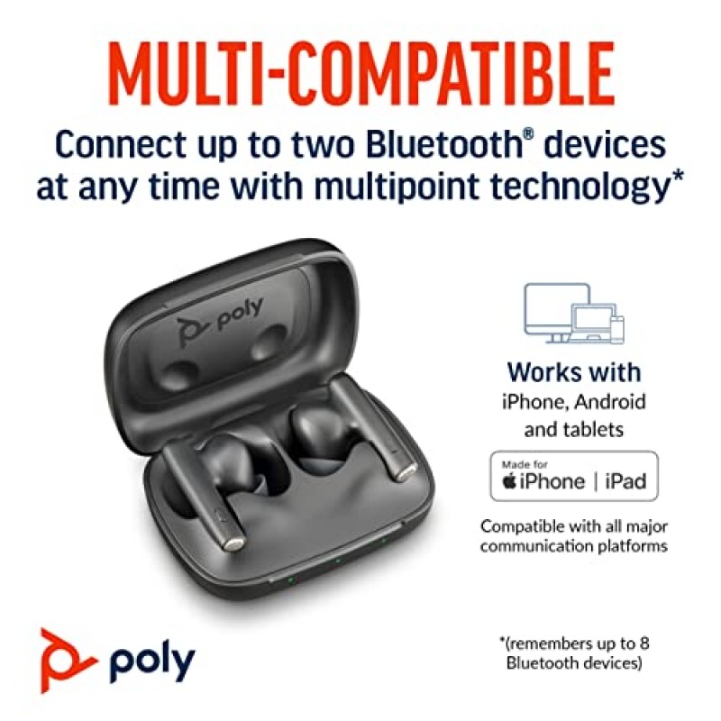 Poly Voyager Free 60 True Wireless 이어버드(Plantronics) – 선명한 통화를 위한 소음 제거 마이크 – 능동형 소음 제거(ANC) – 휴대용 충전 케이스 – iPhone, Android와 호환 가능 – Amazon 독점