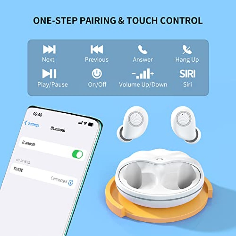 SoundMAGIC TWS50 G2 진정한 무선 이어버드 블루투스 이어폰 HiFi 스테레오 헤드폰 IPX6 방수 터치 컨트롤 헤드셋(휴대용 충전 케이스 포함), 흰색
