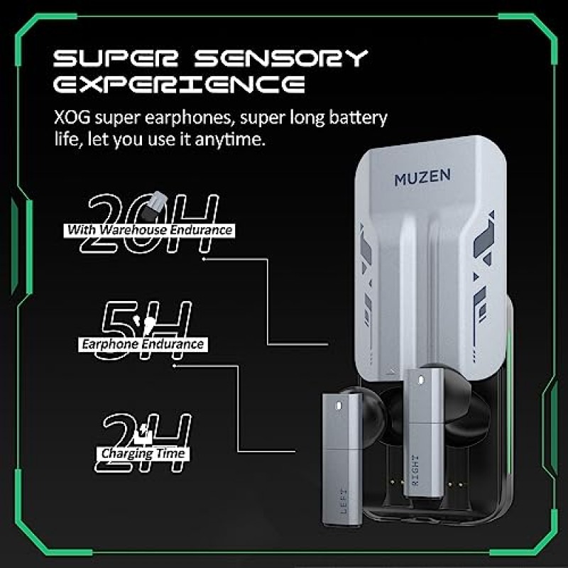 Muzen Speed ​​X TWS Bluetooth 5.1 이어버드 무선 ENC 소음 차단 헤드폰 IPX4 방수 이어버드(레일 슬라이드 충전 케이스 포함) 프리미엄 사운드 딥 베이스 20H 재생 헤드셋