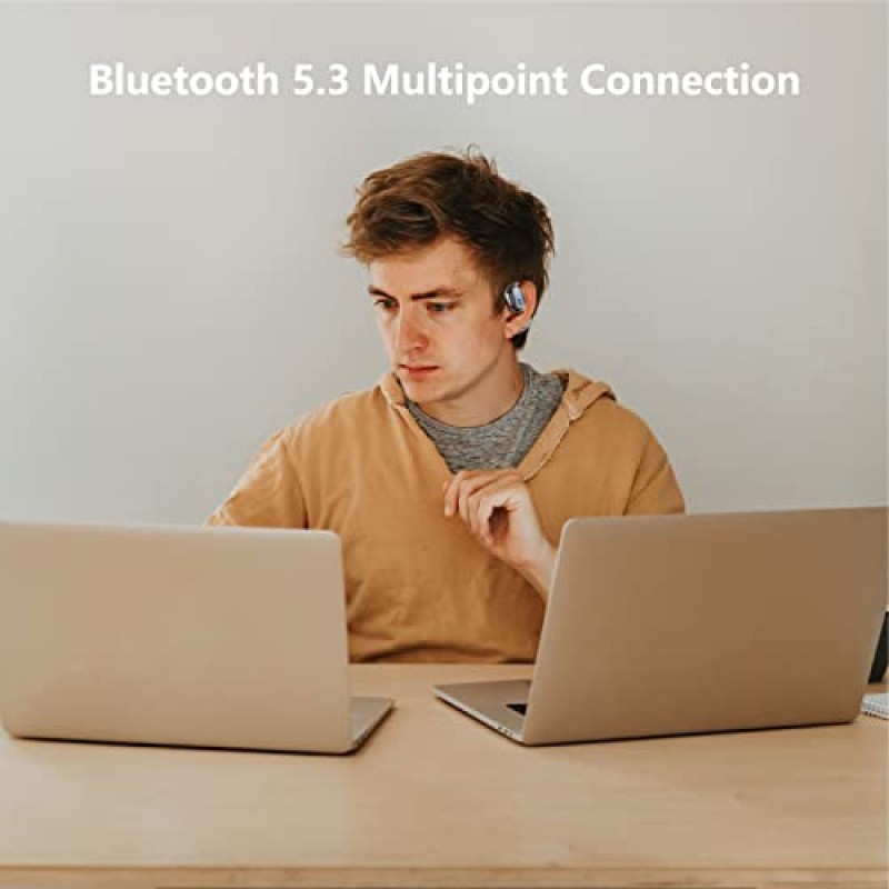 Oladance OWS2 오픈이어 헤드폰, 무선 헤드폰 Bluetooth 5.3(다중 연결 포함), Android 및 iPhone 호환, 휴대용 케이스 포함 최대 19시간 재생(스페이스 실버)