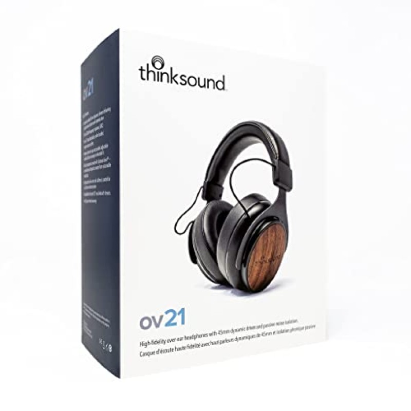 thinksound ov21 마이크가 포함된 유선 폐쇄형 헤드폰 - 지속 가능한 수확 목재로 제작 - 음악 애호가, 오디오 애호가, 팟캐스트 제작자 및 스튜디오 전문가를 위해 제작