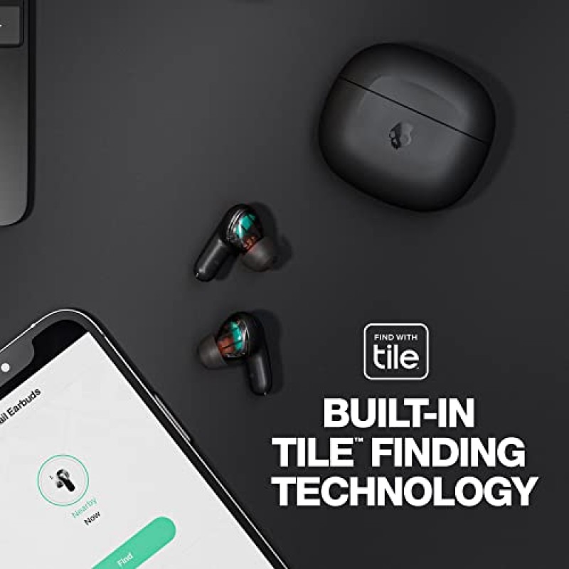 Skullcandy 레일 인이어 무선 이어버드, 42시간 배터리, Skull-iQ, Alexa 지원, 마이크, iPhone Android 및 Bluetooth 장치와 작동 - 블랙