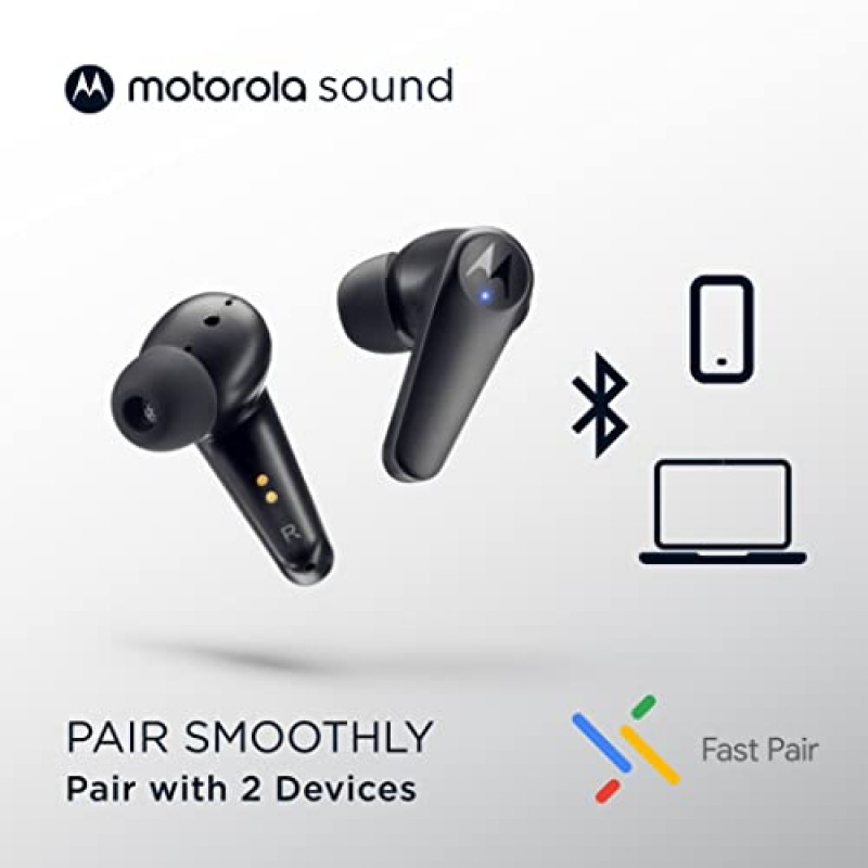 Motorola Sound Moto Buds 600 ANC 이어버드 - Snapdragon 사운드 및 ENC를 갖춘 하이브리드 능동형 소음 차단 진정한 무선 Bluetooth 헤드폰 - 빠른 페어링, 빠른 충전, 무선 충전 케이스, IPX5, 검정색