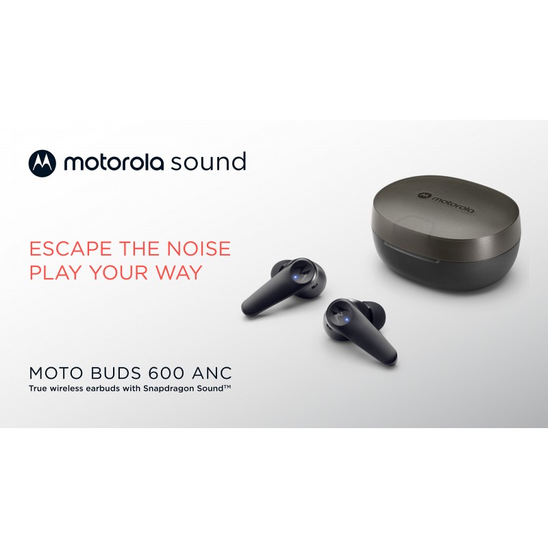 Motorola Sound Moto Buds 600 ANC 이어버드 - Snapdragon 사운드 및 ENC를 갖춘 하이브리드 능동형 소음 차단 진정한 무선 Bluetooth 헤드폰 - 빠른 페어링, 빠른 충전, 무선 충전 케이스, IPX5, 검정색