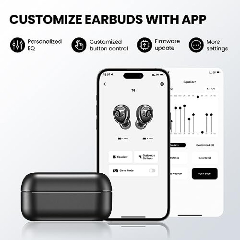 TRANYA T6 무선 이어버드(Qualcomm AptX 적응형 오디오 포함), CVC 8.0 소음 감소 Bluetooth 이어폰, 다중 연결, 맞춤형 앱, 스포츠용 IPX5 방수 헤드폰