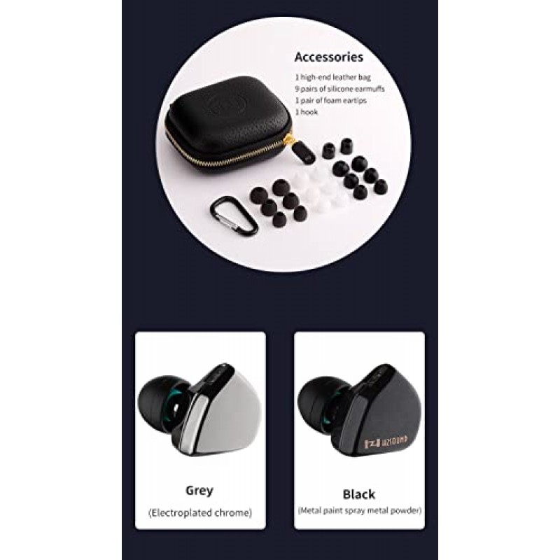 H HIFIHEAR HZSOUND 하트 미러 프로 이어 모니터 헤드폰 내부 IEM 유선 이어버드, CNT 다이어프램 코일 인이어 이어폰, 2.5mm/3.5mm/4.4mm 플러그 폼 이어팁, 가죽 케이스(검은색, 마이크 없음)