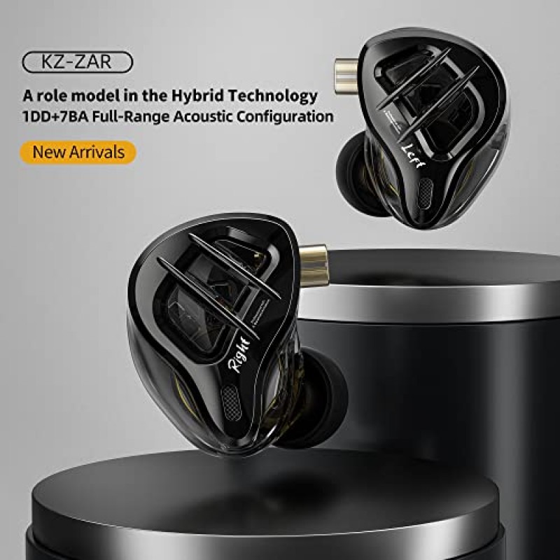 KZ ZAR 이어폰형 모니터 7BA+1DD 하이브리드 8 드라이버 이어버드 HiFi 저음 소음 차단 이어폰, 모든 주파수 스테레오 사운드의 선명도 오디오 엔지니어, 음악가를 위한 편안한 헤드폰(마이크 없음)