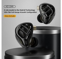 KZ ZAR 이어폰형 모니터 7BA+1DD 하이브리드 8 드라이버 이어버드 HiFi 저음 소음 차단 이어폰, 모든 주파수 스테레오 사운드의 선명도 오디오 엔지니어, 음악가를 위한 편안한 헤드폰(마이크 없음)