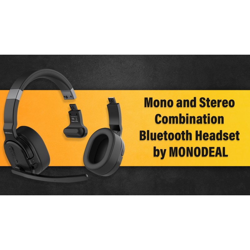 MONODEAL Trucker Bluetooth 헤드셋, 마이크 소음 제거(ENC) 기능이 있는 Bluetooth 헤드셋 듀얼 마이크 및 음소거 버튼, 3가지 EQ 음악 모드, 사무실 재택근무용 싱글 및 듀얼 이어 무선 헤드폰