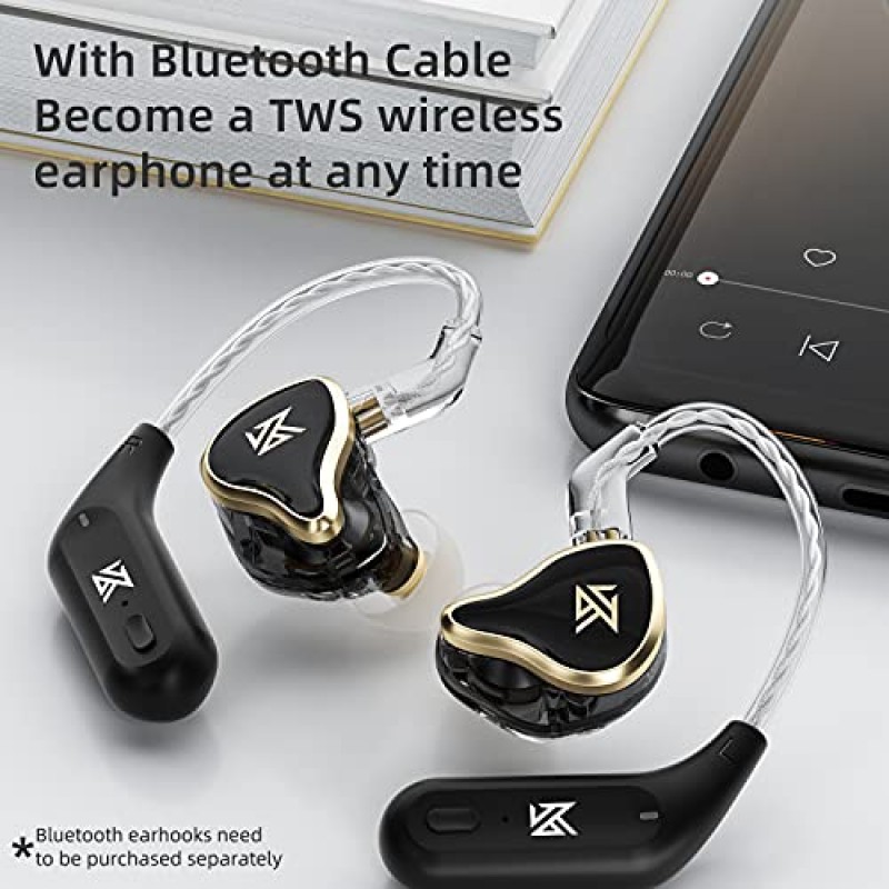 KZ ZAS 이어폰형 헤드폰 유선 이어버드, IEM 헤드폰, 16유닛 하이브리드 고주파 7BA+10mm 듀얼 DD HiFi 스테레오 사운드 이어폰 소음 차단 이어버드(마이크 포함, 검정색)