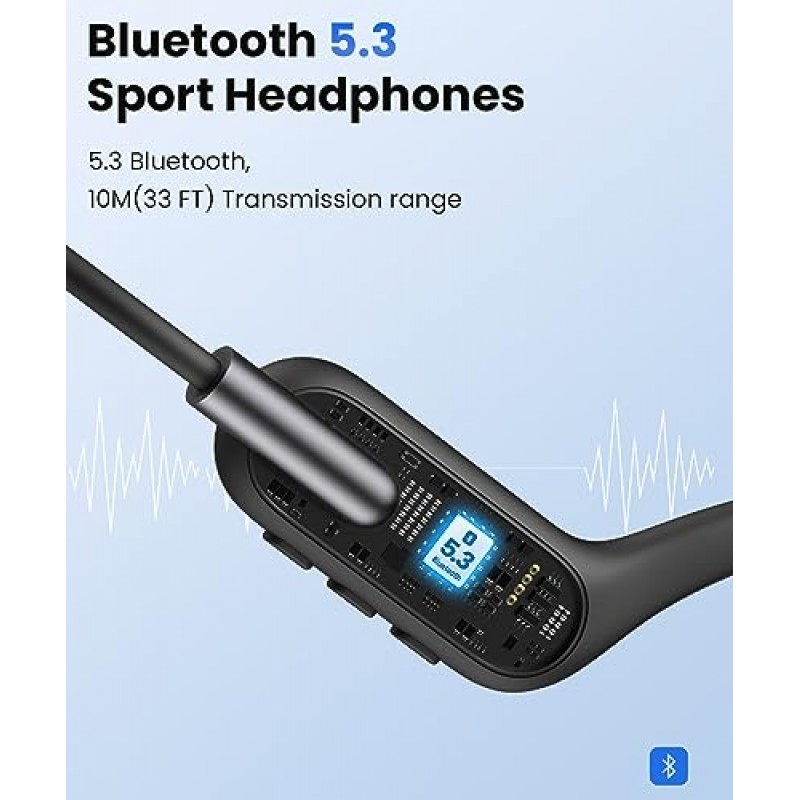 골전도 헤드폰, 무선 오픈 이어 헤드폰, 마이크가 포함된 Bluetooth 5.3 - MP3 재생 내장형 32GB 메모리, 체육관 운동 수영 달리기 사이클링을 위한 IPX8 방수 스포츠 헤드폰.