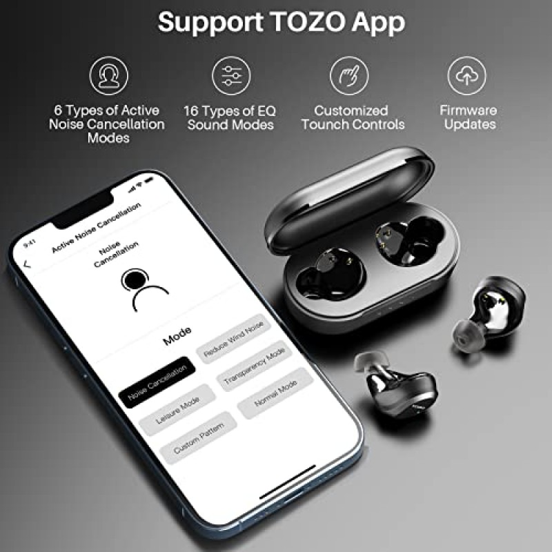 TOZO NC9 Pro 2022 버전 하이브리드 능동형 소음 차단 무선 이어버드 IPX6 방수 블루투스 이어폰형 헤드폰 블루투스 5.2 스테레오 이어폰, 몰입형 사운드 프리미엄 딥 베이스 헤드셋