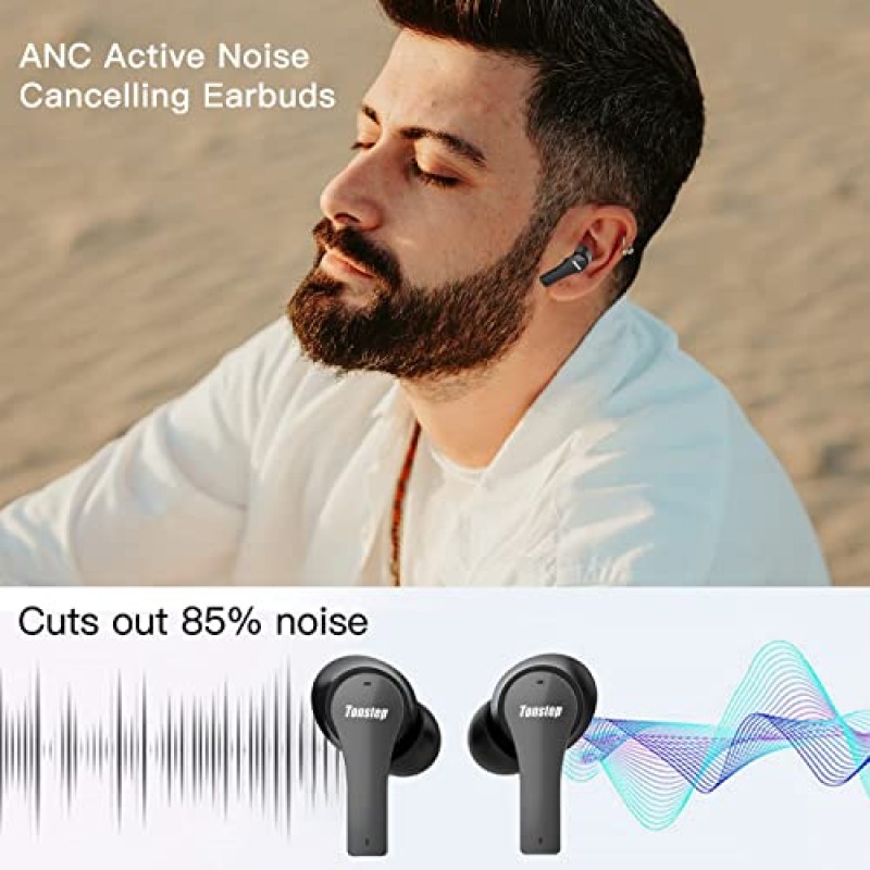 Tonstep True Wireless 이어버드 Bluetooth 5.1, 충전 케이스가 포함된 이어폰형 헤드폰, 30H 재생 시간, IPX6 방수, 터치 컨트롤, 딥 베이스 스테레오 이어폰 스포츠용 내장 마이크(블랙-1)