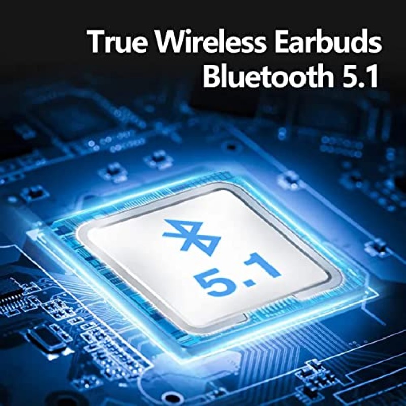 Tonstep True Wireless 이어버드 Bluetooth 5.1, 충전 케이스가 포함된 이어폰형 헤드폰, 30H 재생 시간, IPX6 방수, 터치 컨트롤, 딥 베이스 스테레오 이어폰 스포츠용 내장 마이크(블랙-1)