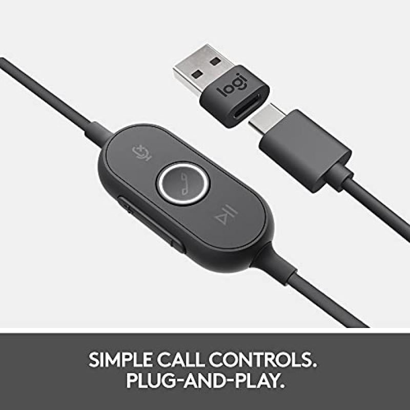 고급 소음 제거 마이크, 간단한 USB-C 및 USB-A 어댑터 포함, 모든 장치에 대한 플러그 앤 플레이 호환성, 흑연을 갖춘 Logitech Zone 750 유선 온이어 헤드셋