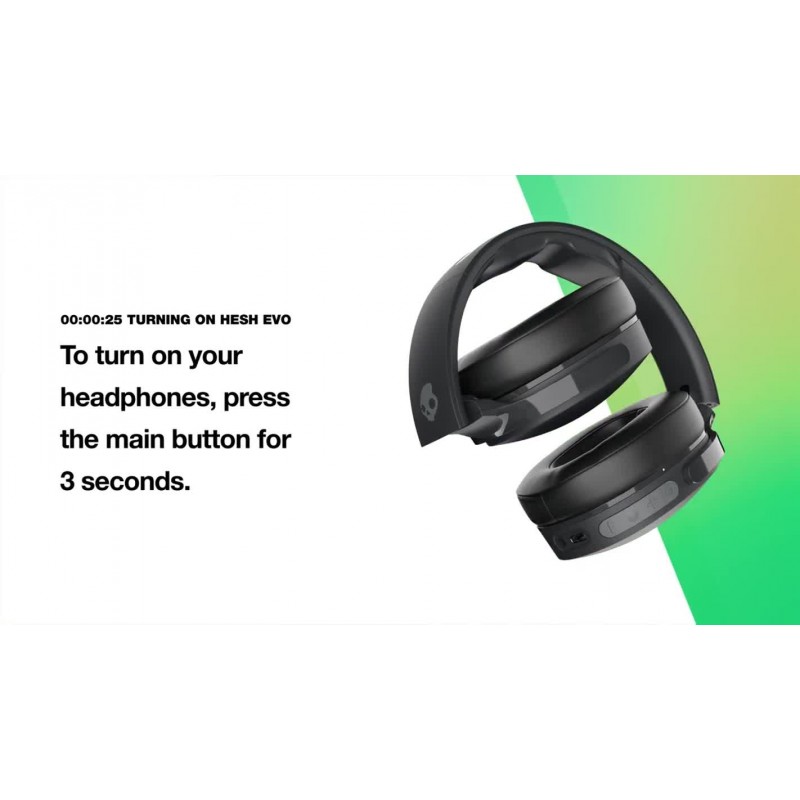 Skullcandy Hesh Evo 오버이어 무선 헤드폰, 36시간 배터리, 마이크, iPhone Android 및 Bluetooth 장치와 작동 - 트루 블랙