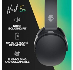 Skullcandy Hesh Evo 오버이어 무선 헤드폰, 36시간 배터리, 마이크, iPhone Android 및 Bluetooth 장치와 작동 - 트루 블랙
