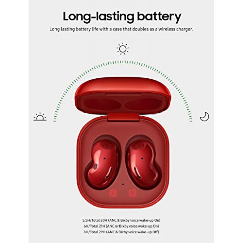 SAMSUNG Galaxy Buds Live 진정한 무선 Bluetooth 이어버드(능동형 소음 제거 기능, 충전 케이스, AKG 튜닝 12mm 스피커, 긴 배터리 수명, 미국 버전, 미스틱 레드 포함)