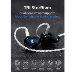 Kinboofi Wried 헤드폰, 이어 모니터 헤드폰의 TRI Star River, 4가지 튜닝 모드 IEM 헤드폰, 듀얼 플래그십 다이나믹 드라이버 전문 스포츠 헤드폰(블루, 4.4 버전)