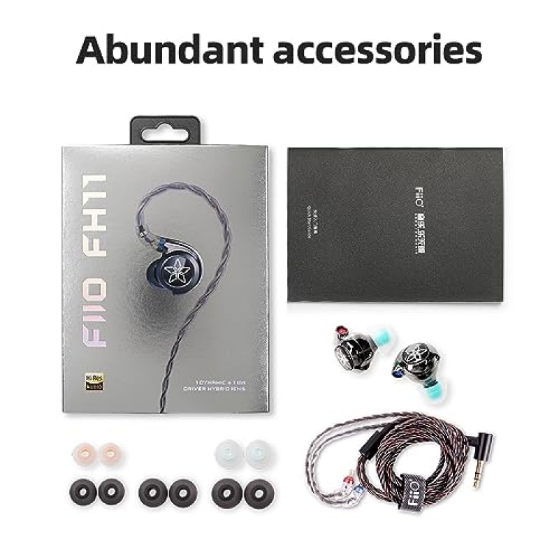 FiiO FH11 HiFi 1DD + 1BA 하이브리드 드라이버 이어폰 형 IEM 이어폰 (분리형 0.78 2Pin 케이블 포함) 음악가/오디오 애호가 용 HiFi 스테레오 유선 이어 버드