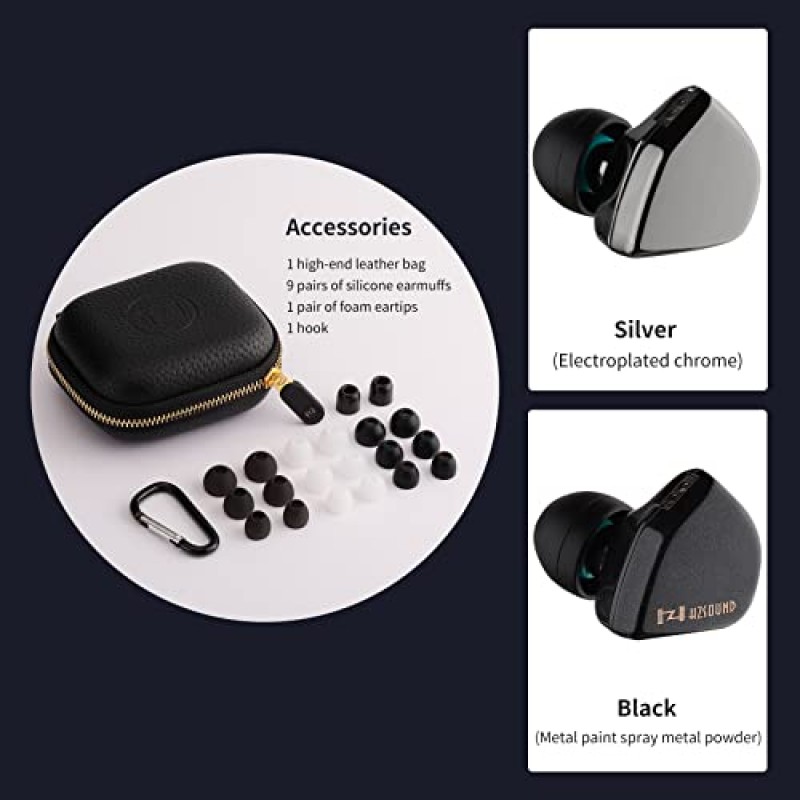 H HIFIHEAR HZSOUND 하트 미러 프로 이어 모니터 유선 이어버드 헤드폰 내부 IEM 이어버드, CNT 다이어프램 코일 인이어 헤드폰, 2.5mm/3.5mm/4.4mm 플러그 폼 이어팁, 가죽 케이스