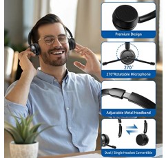 AI 소음 제거 마이크가 장착된 Pointcinco Bluetooth 헤드셋, 스테레오 HiFi Bluetooth 헤드폰, 컴퓨터용 USB 동글이 장착된 무선 헤드셋 사무실 콜 센터 Skype Zoom Meeting Trucker