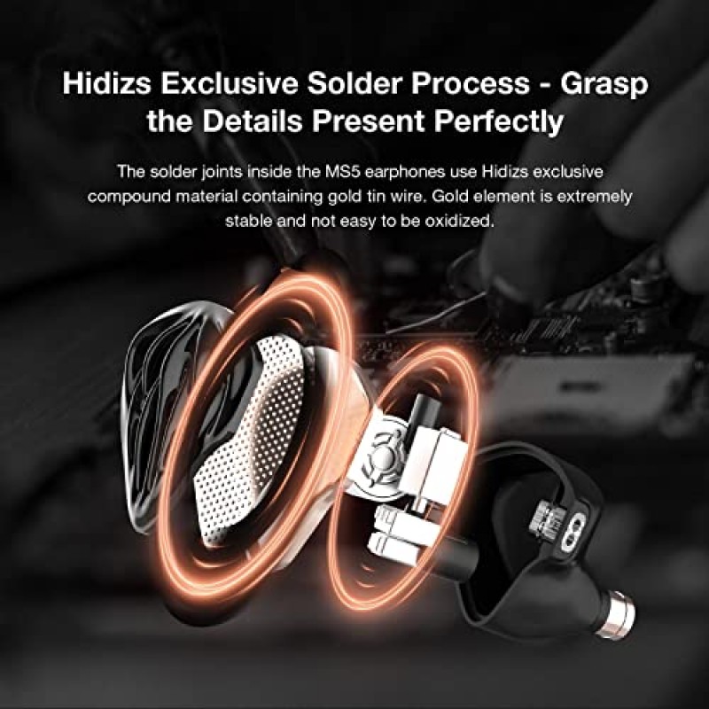 HIDIZS MS5 4BA+1DD 하이브리드 5 드라이버 HiFi 이어폰 모니터 이어폰, 분리형 0.78mm 2 핀 케이블 3.5mm 플러그 오디오 애호가 가수 음악가를 위한 교체 가능한 공압 사운드 튜닝 필터, 검정색