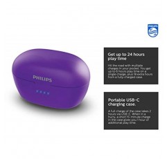 PHILIPS T3215 무선 인이어 이어버드, TWS Bluetooth 5.1 스테레오 헤드폰, IPX4, USB-C 충전 케이스 사용 시 최대 24(6+18)시간 재생 - 핑크(TAT3215PP)