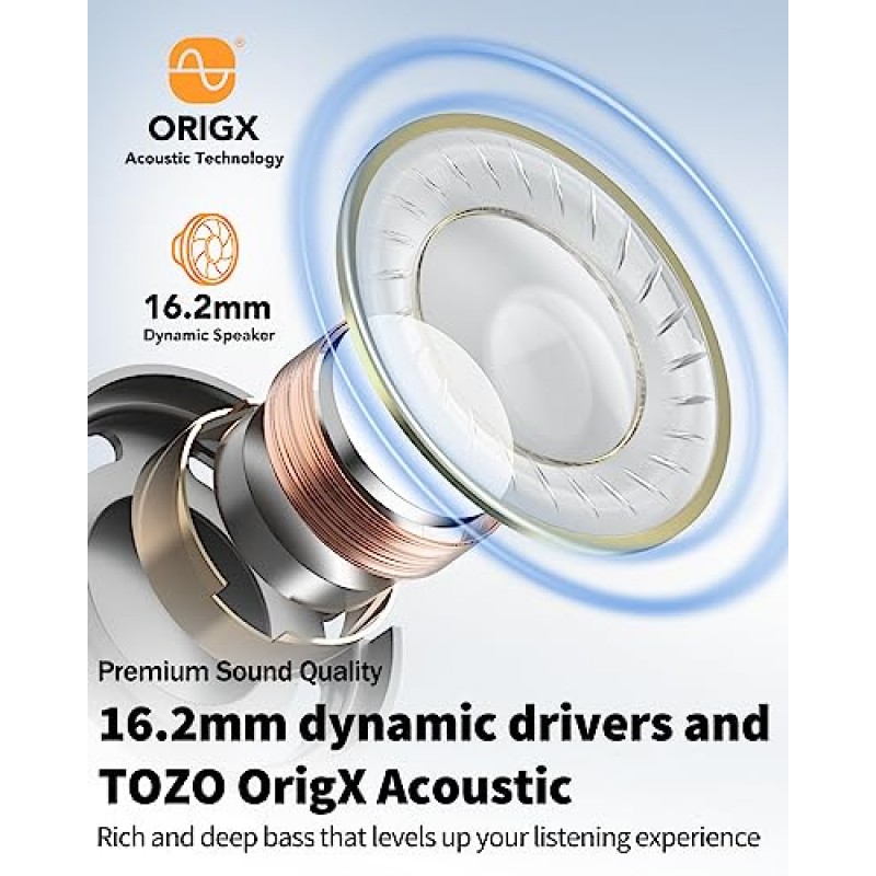 TOZO T6 진정한 무선 이어버드 Bluetooth 5.3 헤드폰 터치 컨트롤 및 TOZO OpenReal 개방형 헤드폰 Bluetooth 5.3 공기 전도 무선 헤드폰 스포츠 이어버드