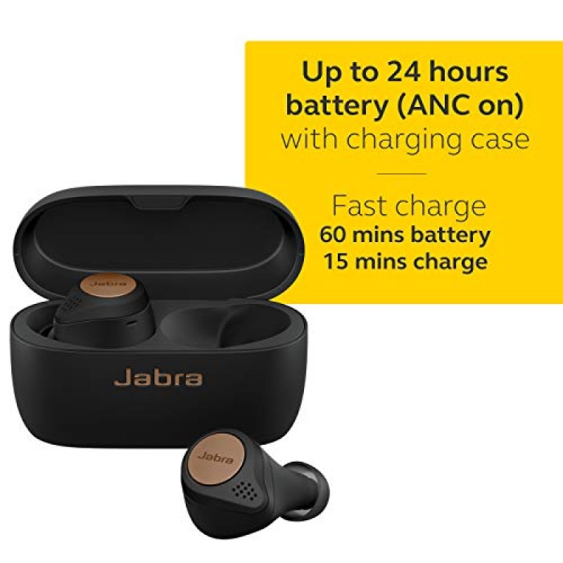 Jabra Elite Active 75t True Wireless Bluetooth 이어버드, 코퍼 블랙 - 러닝 및 스포츠용 무선 이어버드, 충전 케이스 포함, 24시간 배터리, 능동형 소음 차단 스포츠 이어버드