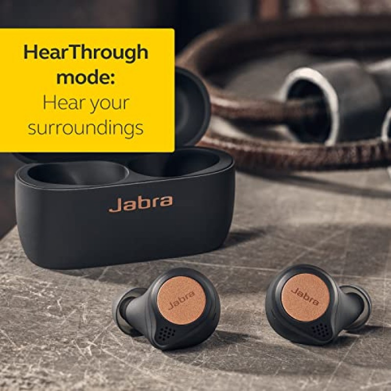 Jabra Elite Active 75t True Wireless Bluetooth 이어버드, 코퍼 블랙 - 러닝 및 스포츠용 무선 이어버드, 충전 케이스 포함, 24시간 배터리, 능동형 소음 차단 스포츠 이어버드