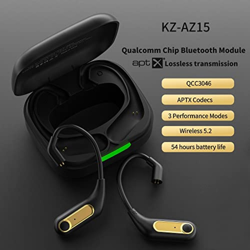 G.K KZ AZ15 IEM Bluetooth 어댑터, Qualcomm Bluetooth 5.2 모듈 업그레이드 케이블, KZ ZS10 Pro/ZAS/ZAR/Zax(C 핀, 마이크 포함)용 0.78mm 2핀 커넥터가 있는 소음 감소 무선 이어버드 이어훅