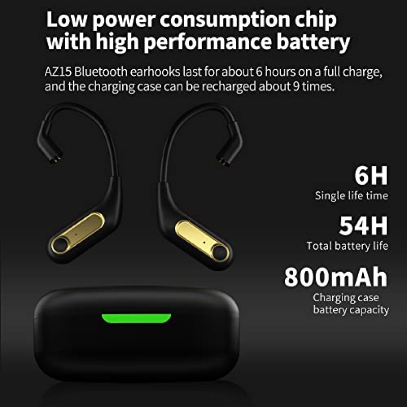 G.K KZ AZ15 IEM Bluetooth 어댑터, Qualcomm Bluetooth 5.2 모듈 업그레이드 케이블, KZ ZS10 Pro/ZAS/ZAR/Zax(C 핀, 마이크 포함)용 0.78mm 2핀 커넥터가 있는 소음 감소 무선 이어버드 이어훅