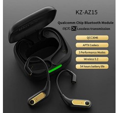 G.K KZ AZ15 IEM Bluetooth 어댑터, Qualcomm Bluetooth 5.2 모듈 업그레이드 케이블, KZ ZS10 Pro/ZAS/ZAR/Zax(C 핀, 마이크 포함)용 0.78mm 2핀 커넥터가 있는 소음 감소 무선 이어버드 이어훅