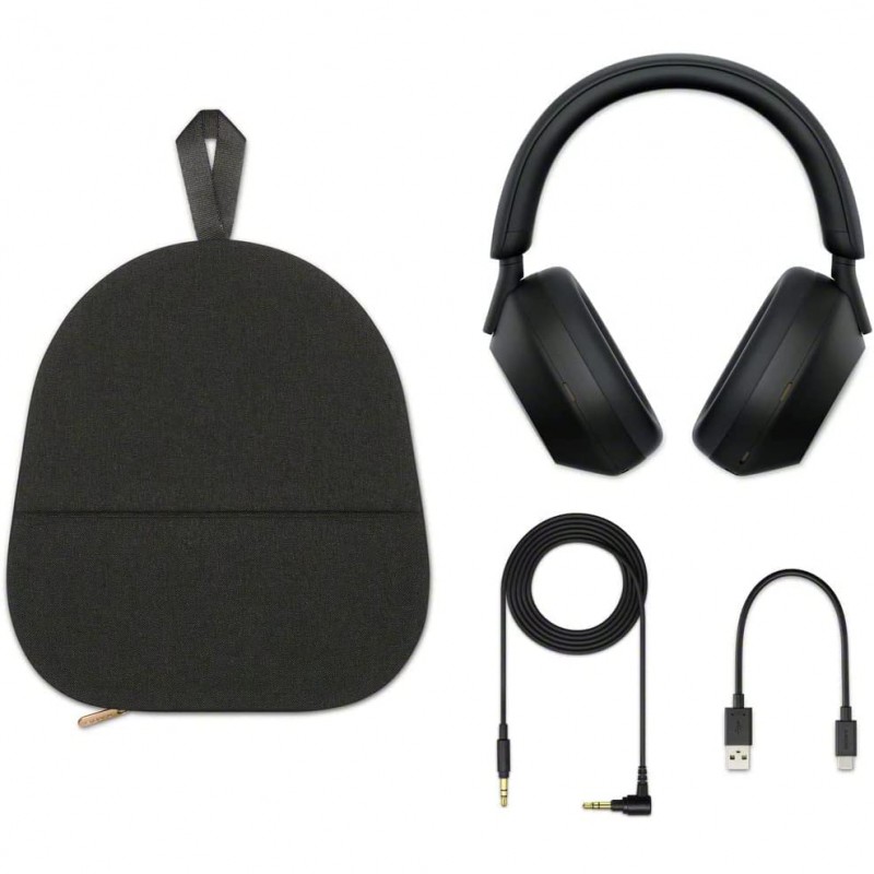 소니 WH-1000XM5 무선 업계 최고의 소음 차단 헤드폰, 데코 기어 우드 헤드폰 디스플레이 스탠드 및 보호용 여행용 휴대용 케이스가 포함된 블랙 번들