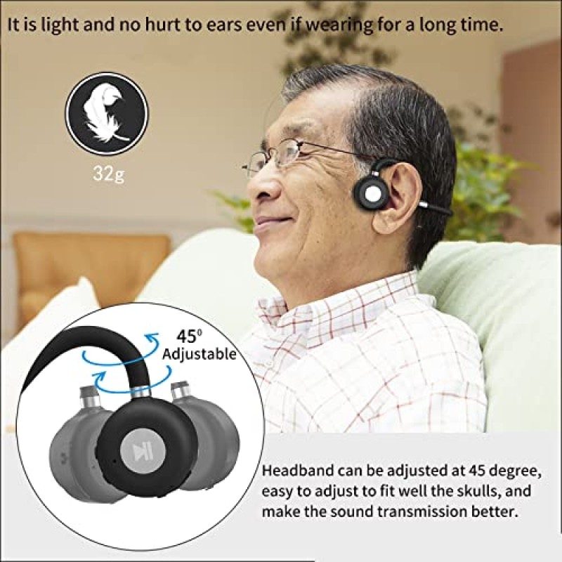 FANSAISI 무선 청취 TV 노인 헤드폰 골전도 청각 장애인 헤드셋 청력 손실이 있는 노인을 위한 대화 보조