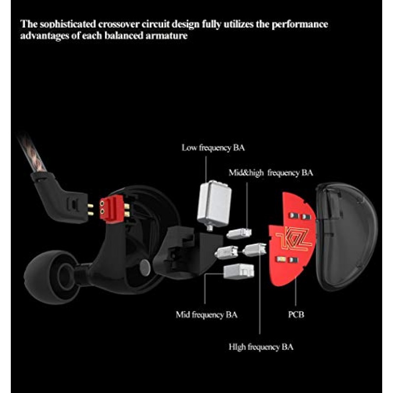 KZ AS10 5개 드라이버 범용 핏 인이어 뮤지션용 모니터 탈착식 편조 오디오 케이블이 포함된 스테레오 고음질 인이어 뮤지션 모니터(마이크가 있는 검정색)