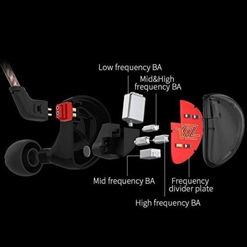 YINYOO KZ AS10 이어버드, 인이어 모니터 이어폰 음악가 가수 드러머를 위한 IEM 5BA 평형 전기자 드라이버가 포함된 고해상도 전문 유선 헤드폰, 0.75mm 2핀 케이블(마이크 없음, 검정색)