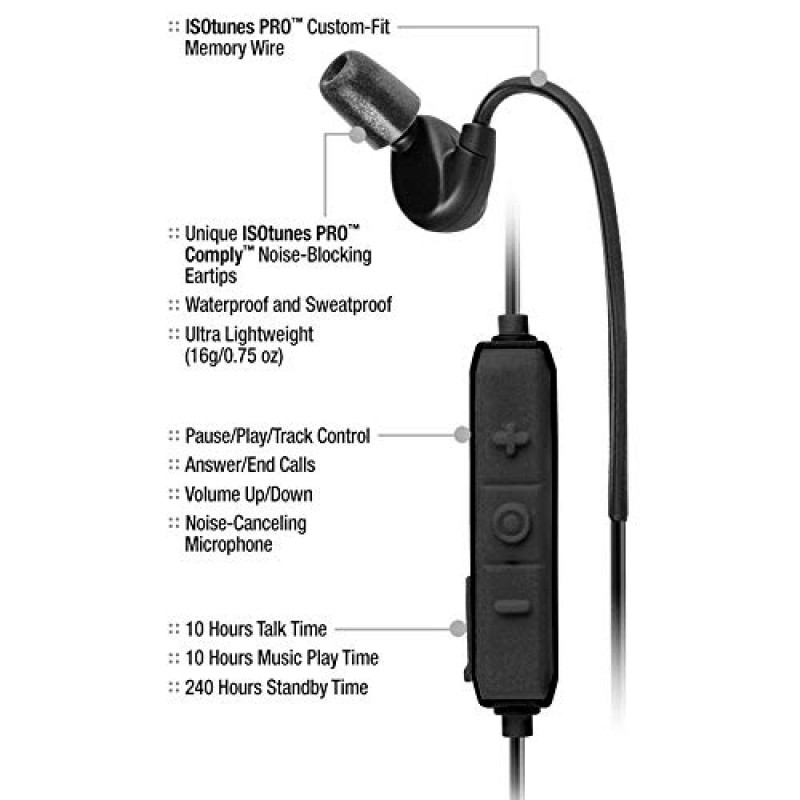 ISOtunes PRO Bluetooth 귀마개 헤드폰: 27dB 소음 감소 등급, 10시간 배터리, 소음 제거 마이크, OSHA 준수 Bluetooth 청력 보호 장치