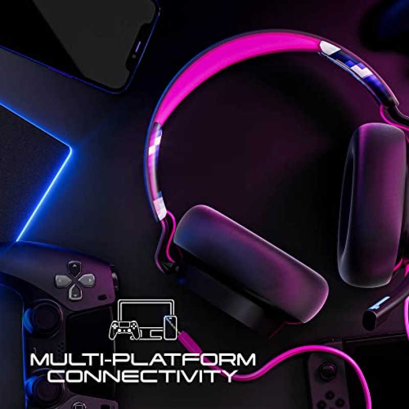 Skullcandy SLYR Pro 멀티 플랫폼 오버이어 유선 게이밍 헤드셋, 향상된 음향 인식, AI 마이크, Xbox Playstation 및 PC와 작동 - 블랙