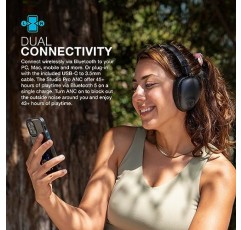 JLab Studio Pro ANC Bluetooth 무선 오버이어 헤드폰, 45시간 이상의 Bluetooth 5 재생 시간, 스마트 액티브 소음 제거, EQ3 사운드, 울트라 플러시 인조 가죽 및 클라우드 폼 쿠션, 블랙