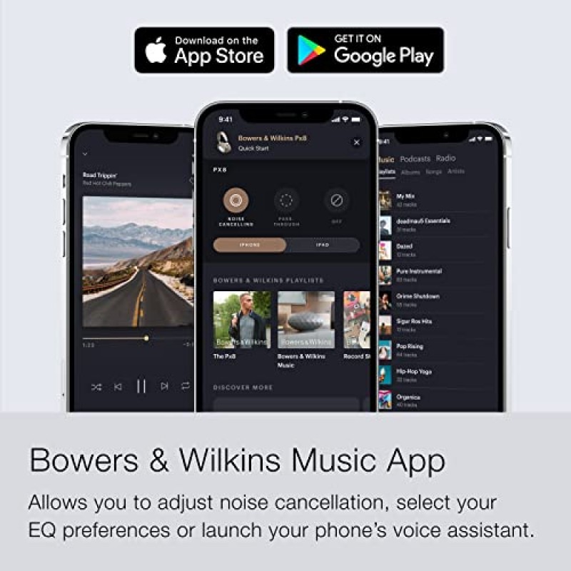 Bowers & Wilkins Px8 오버이어 무선 헤드폰, 고급 능동형 소음 제거, 흑백 Android/iOS 음악 앱과 호환, 프리미엄 디자인, 15분 고속 충전으로 7시간 재생 제공, 블랙