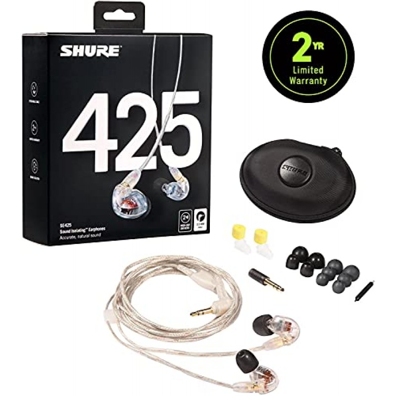 Shure SE425-CL 전문가용 소음 차단 이어폰 - 클리어 및 SE215 PRO 유선 이어버드 - 전문가용 소음 차단 이어폰, 선명한 사운드 및 깊은 베이스, 블루(SE215SPE)