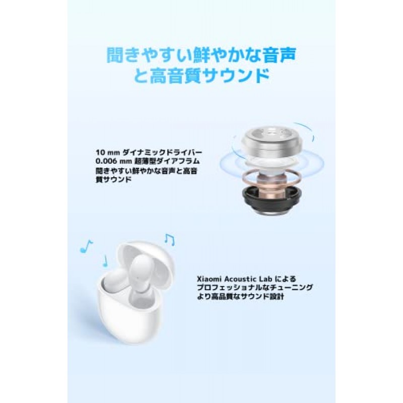 Xiaomi Redmi Buds 4, 최대 35dB 하이브리드 ANC, 최대 30시간 긴 배터리 수명, 듀얼 마이크 소음 감소, 10mm 다이내믹 드라이버, 듀얼 투명도 모드, IP54 등급 먼지 및 방수, 유광 화이트