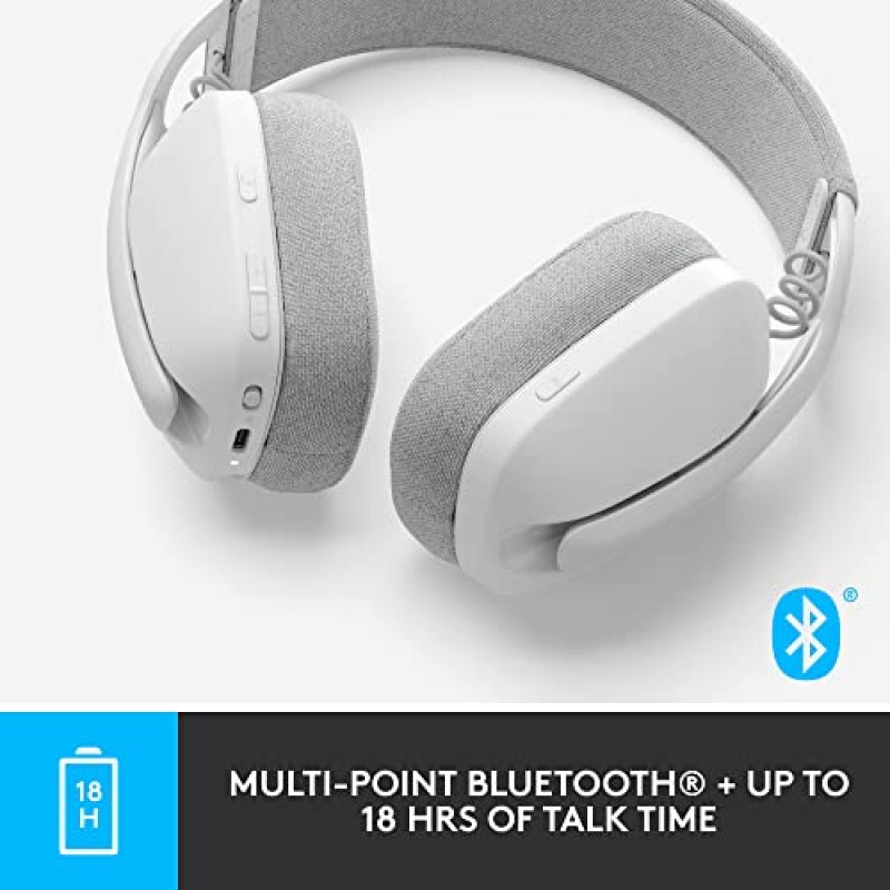 Logitech Zone Vibe 100 소음 제거 마이크가 포함된 경량 무선 오버이어 헤드폰, 고급 멀티포인트 Bluetooth 헤드셋, 팀 작업, Google Meet, Zoom, Mac/PC - 오프 화이트