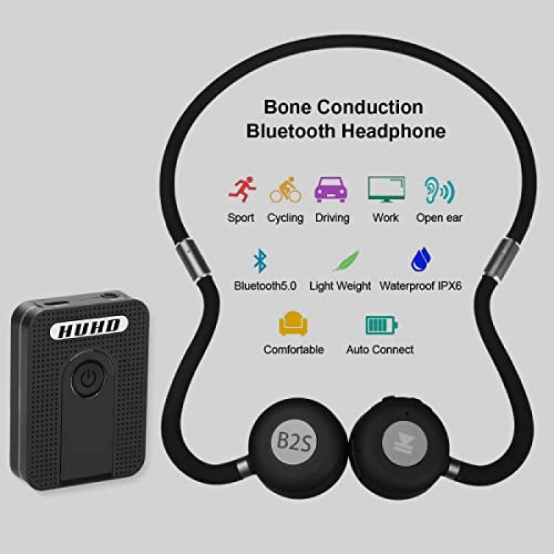 HUHD 골전도 청취 헤드셋 헤드폰 난청, 노인을 위한 개방형 무선 TV 헤드폰, TV 시청 및 마이크와의 대화