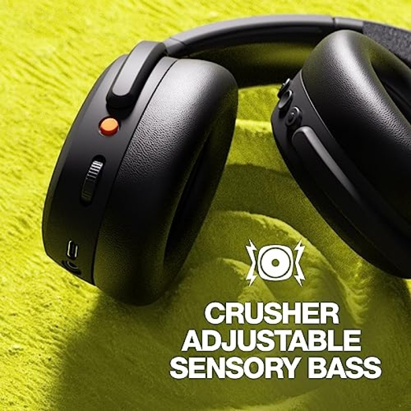 Skullcandy Crusher ANC 2 감각 저음을 갖춘 오버이어 소음 차단 무선 헤드폰, 50시간 배터리, Skull-iQ, Alexa 지원, 마이크, Bluetooth 장치와 작동 - 블랙